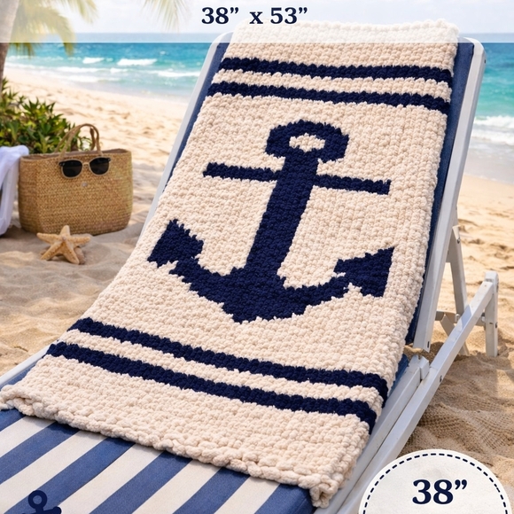 Nautical Anchor Beach Towel - Navy and Cream